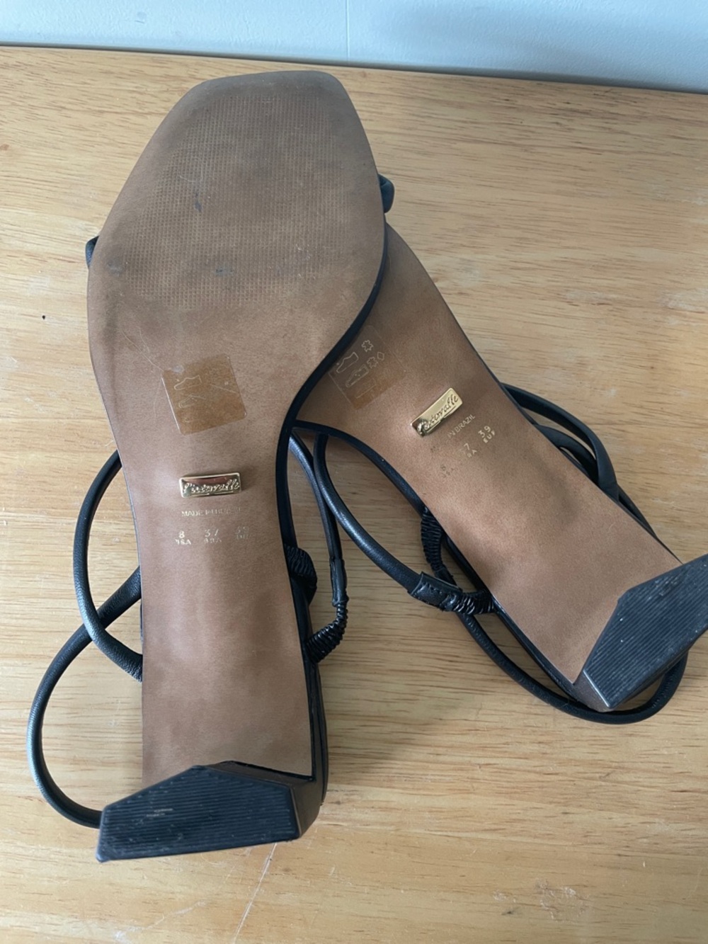 L'INTERVALLE Black Leather Sandals Strappy Square-Toe Block Heels, Size 8 - Picture 8 of 10